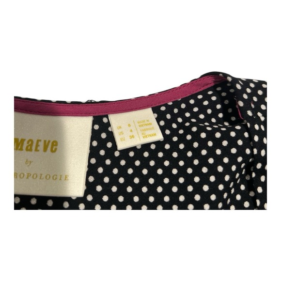 Anthropologie Womens Maeve Wrap Blouse Top Black White Polka Dot Size 4 - Picture 12 of 15